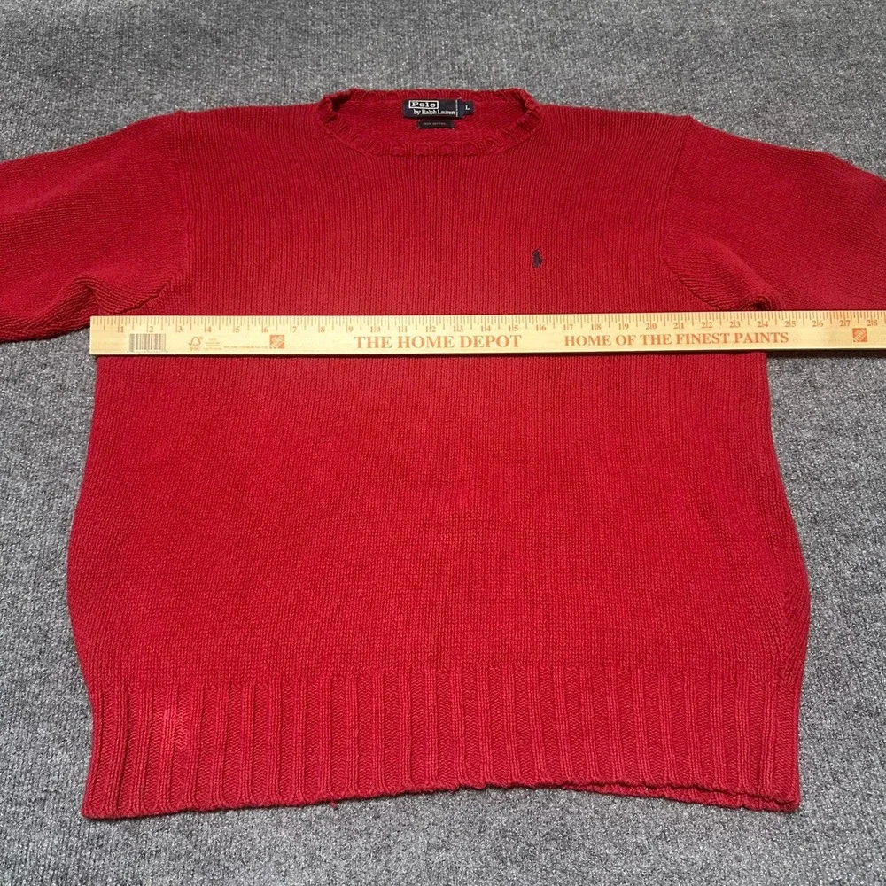 Polo Ralph Lauren Mens Red Cotton Knit Crewneck Sweater Large Pony Logo